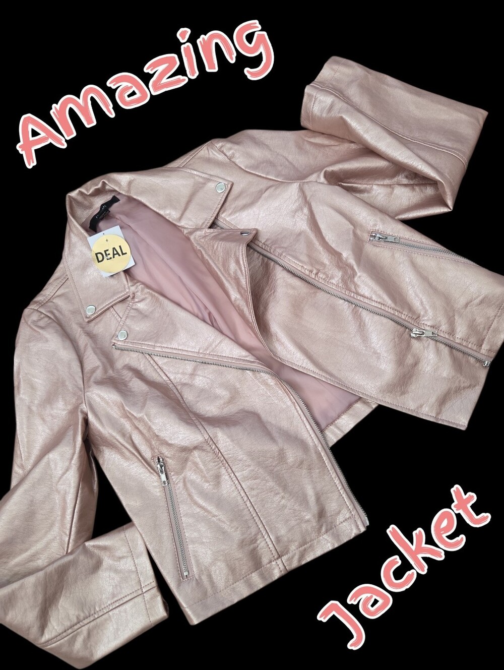Forever 21 motorcycle shimmering pink leather jacket Women L